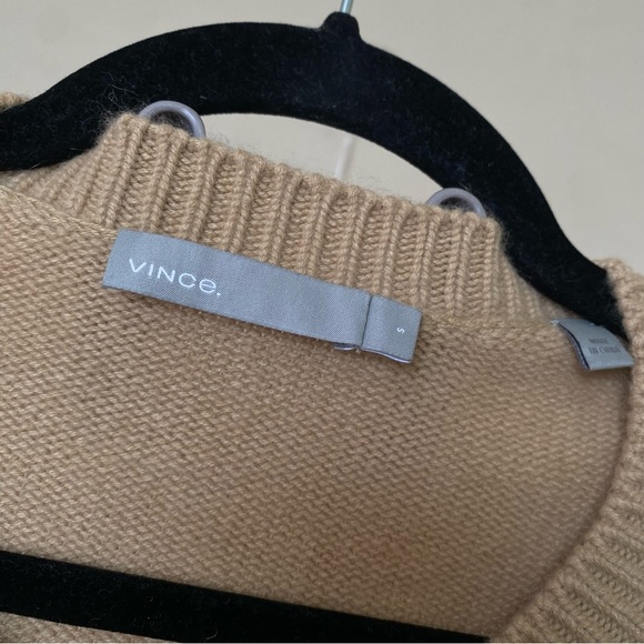 Vince 100% Cashmere Lace Up Crewneck Sweater Camel Oversized size S - Picture 7 of 11